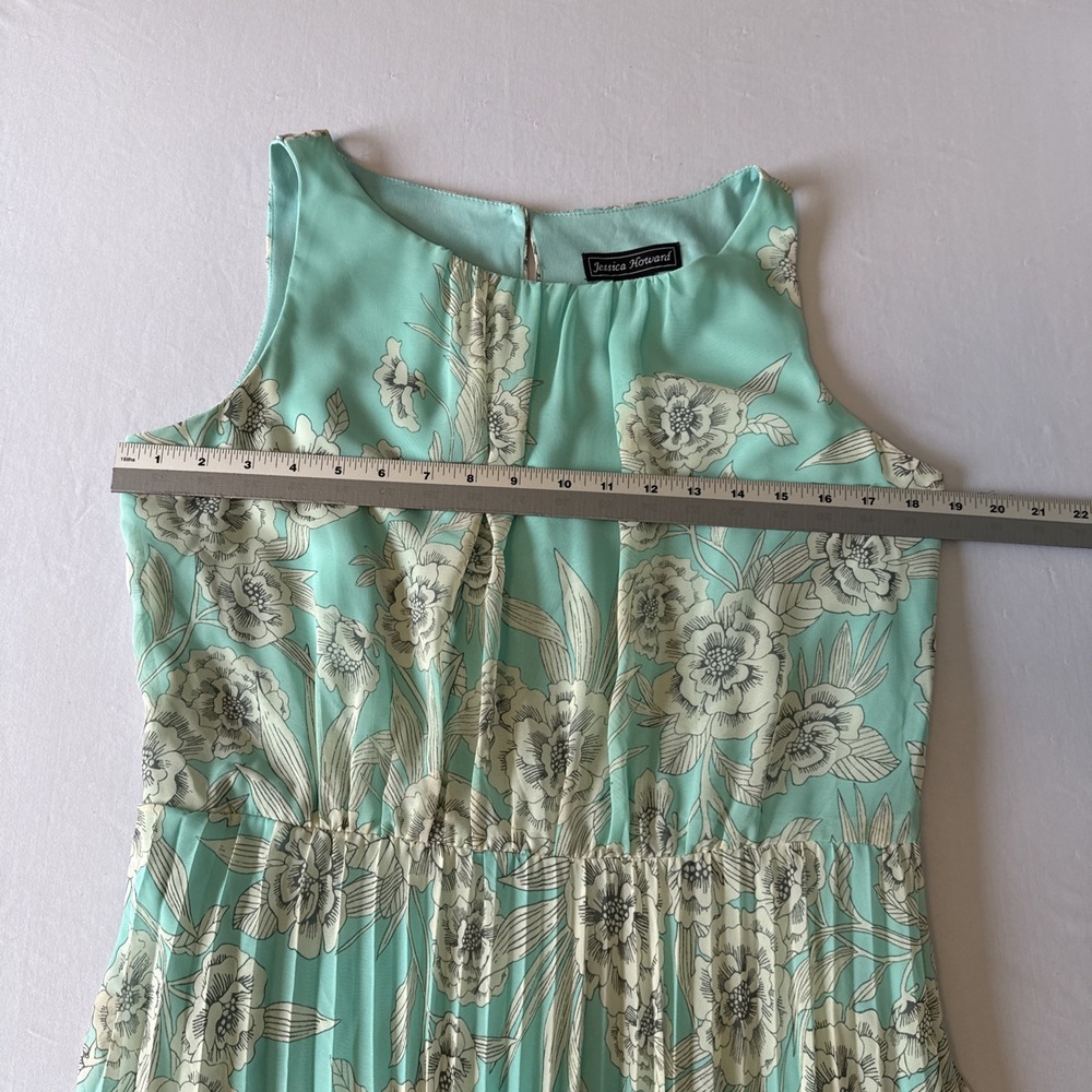 Jessica Howard Green Floral Pleated Chiffon Sleeveless Maxi Dress 12 Cottagecore - Picture 7 of 9